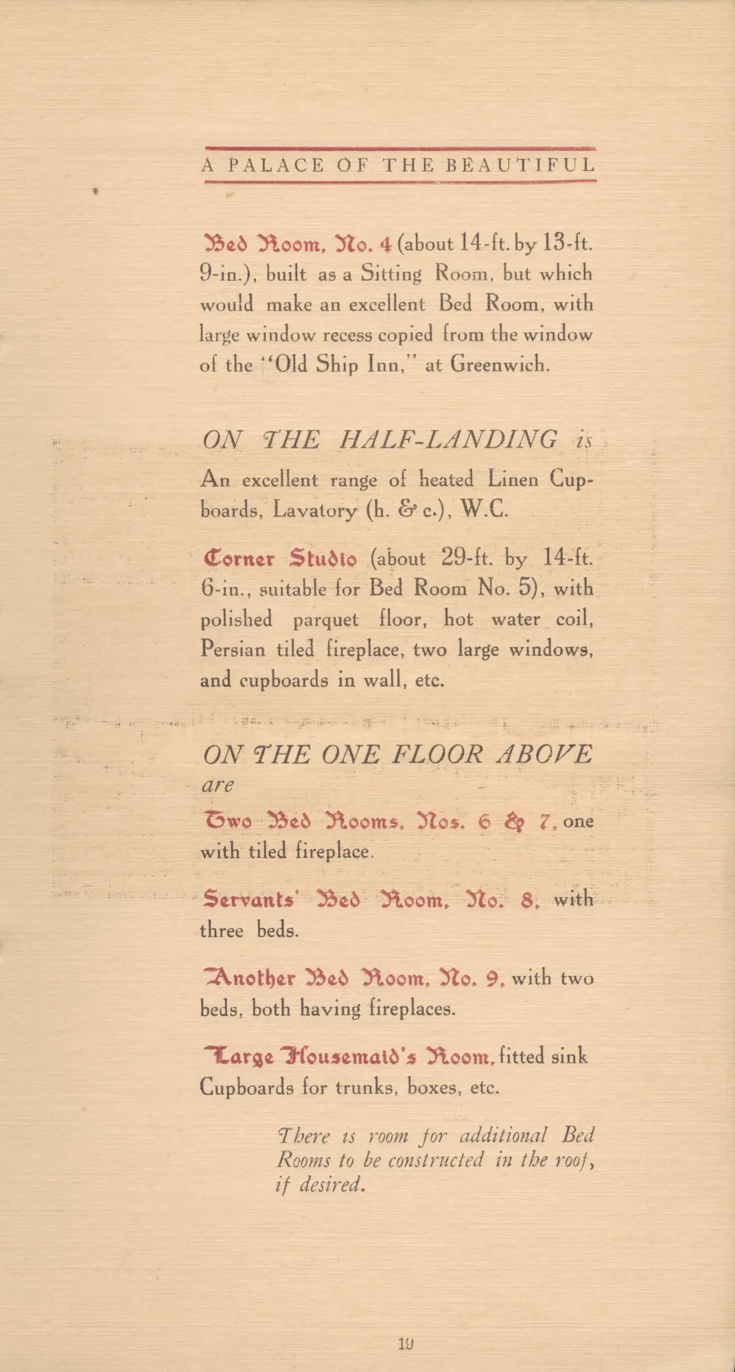 Brochure page describing upper floors